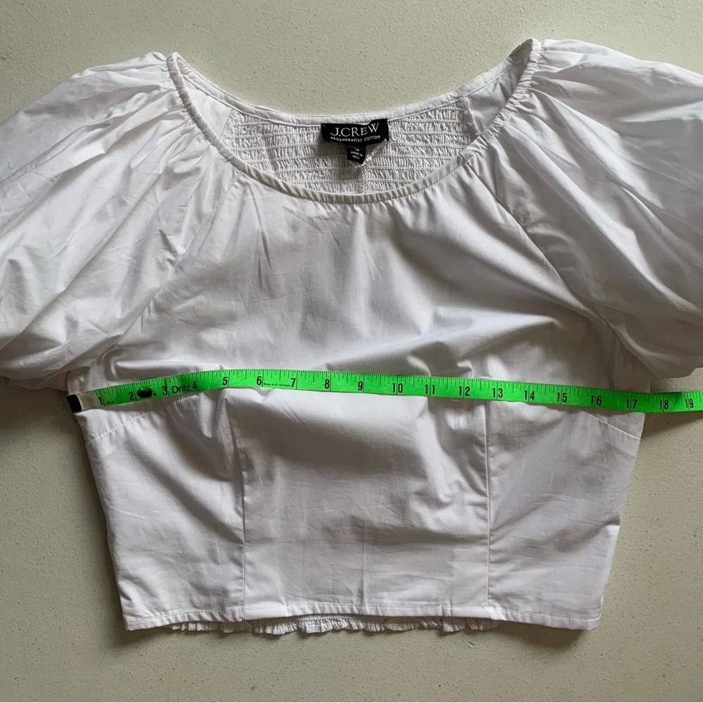 J Crew Size 10 White Cropped Fitted Puff Sleeve Blouse Top  Smocked Back NWT - Picture 14 of 17